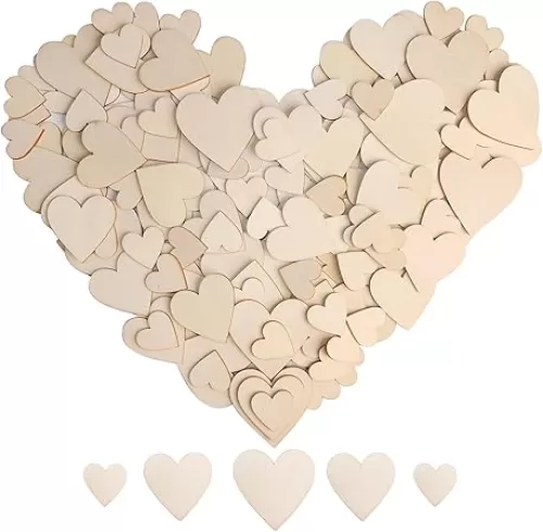 Small Wood Hearts for Crafts, 175 Pcs Different Size Assorted Unfinished Wooden Heart Cutouts Pieces for Wedding Guest Book, Valentine
