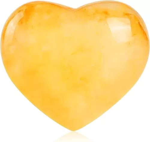 SMQ 60mm Citrine Crystal Heart Shaped Worry Stone Hand Carved Polished Gemstone Pocket Palm Healing Crystal Chakra Love Stones for Balancing Reiki Healing Meditation