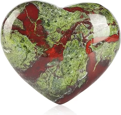 SMQ 60mm Dragon Blood Stone Crystal Heart Worry Stone Hand Carved Polished Gemstone Pocket Chakra Palm Love Worry Stones for Spiritual Healing Meditation