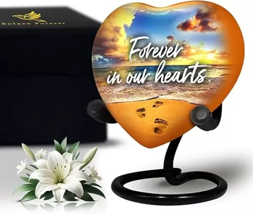 Solace Forever Heart Urn for Ashes - Small Urns for Human Ashes Keepsake - Mini Heart Shaped Urns with Stand - Honor Your Loved One with Keepsake Cremation Urn (Orange, Small)