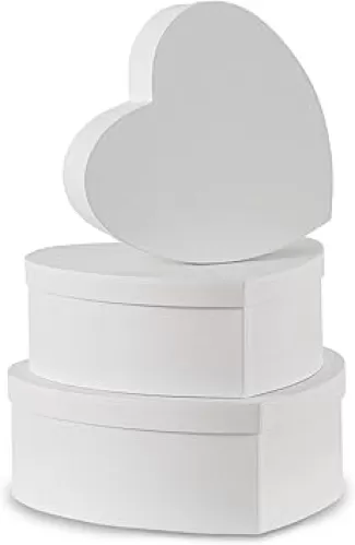 Soul & Lane Heart Shaped Boxes for Flowers, Set of 3 Large Cardboard Heart Gift Boxes for Presents with Lids, White