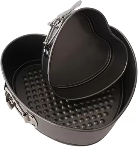 Springform Pan Heart-Shaped, Heart Cake Pan with Removable Base, Muffin Baking Set for Stacked Cake, Cheesecake, Metal Shape Mold, Love - 2Pcs, 4Inch/ 7Inch