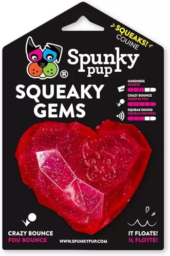 Spunky pup Squeaky Gems Heart Dog Toy | Fun Squeak | Crazy Bounce Gem Cut Shape that Floats | Non-Toxic Rubber | Dishwasher Safe | Perfect Toys for Small to Medium Breeds
