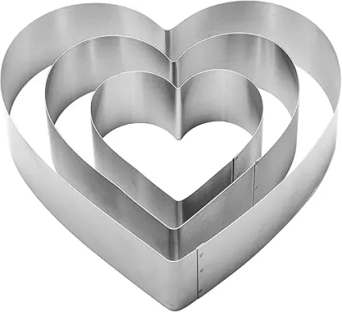 Stainless Steel Heart Cake Ring Molds Set of 3, 4/6/8 Inch, 2 Inch Height, Heart Shaped Cake Cutter