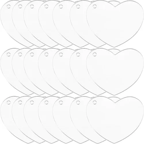SUNNYCLUE 1 Box 30Pcs Acrylic Ornament Blanks Heart Discs Keychain Charms Transparent Big Acrylic Blanks Clear Large Key Chain Charm Bulk for Jewelry Making Charms Vinyl Projects DIY Craft Supplies