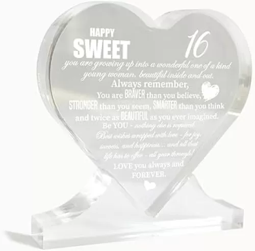 Sweet 16 Gifts for Girls, Sweet 16 Gift Heart-Shaped Acrylic Sign, Sweet 16th Birthday Gifts, Sweet 16 Acrylic Heart Decor Sign, Acrylic Heart Gifts Decor Sign, Birthday Gift for 16 Year Old Girl