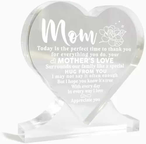 Sweet Mom Gifts, Touching Poem for Mother, Heart-Shaped Acrylic Sign, Best Gifts for Mom from Daughter or Son, Acrylic Heart Decor Sign, Acrylic Heart Gift, Gifts for Mother's Day Christmas Birthday