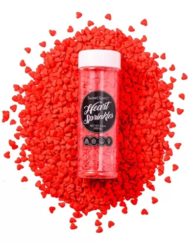 Sweet Spell Red Heart Sprinkles - Edible Valentine Heart Sprinkles for Cake Decorations 3.5oz