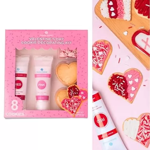 Sweets Indeed Cookie Decorating Kit 8 Baked cookies Heart sprinkes frosting tubes 14.87 ounces