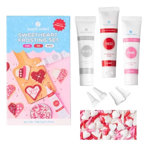 Sweets Indeed Frosting Kit plus Heart Sprinkles Frosting Tubes 11.31 ounces Perfect for baking and cookie decoarting