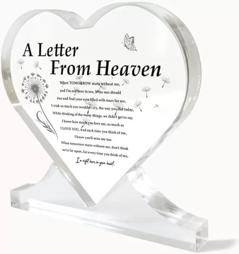 Sympathy Gifts - Heart-Shaped Acrylic Keepsakes & Remembrance Signs, A Letter from Heaven, Grief Gifts