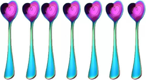 Symphony 7 PCS Heart Shaped & Tea Spoons - Cute Love Spoons for Dessert & Ice Cream - Coffee & Stainless Steel Gift