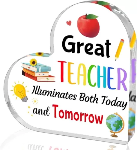 Teacher Appreciation Gifts for Women, Men - Thank You Heart Shaped Acrylic Plaque 4x4 Inch, End of Year Gift from Students, Retirement Graduation Novelty Daycare Gift for Teacher