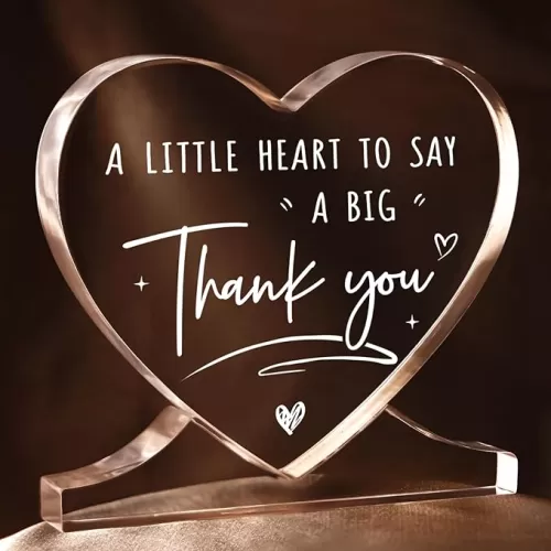 Thank You Gifts for Women, Men, Teacher Appreciation Gifts, Heart-Shaped Acrylic Desk Decor Plaque, Fathers Day Bus Driver Daycare Teacher Principal Nurse Employee Coworker Present