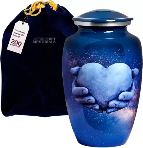 Trupoint Memorials Cremation Urns for Human Ashes, Decorative Burial Urn for Adult Men & Women – Large, Blue Heart