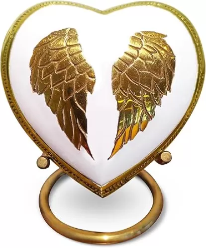 Trupoint Memorials Small Urns for Human Ashes Keepsake, Mini Heart Urn with Stand, Angel Wings Decorative Cremation Urns for Adult Men and Women, White Gold