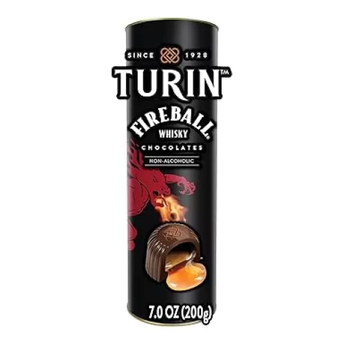 Turin Fireball Dark Chocolate Truffles, Dark Chocolates With Liquor Fireball Whisky Flavored Filling Non-Alcoholic, 7oz Tube Great forr Gifts and Treats, Black