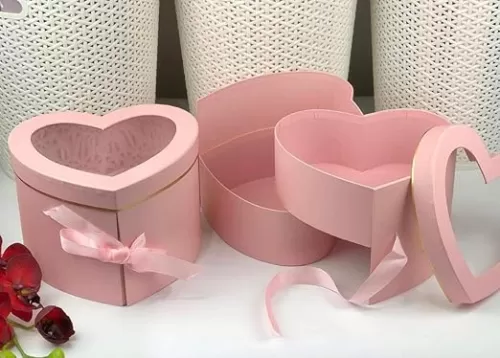 UNIKPACKAGING Premium Quality Heart Shaped Flower Box, Gift Boxes for Luxury Flower and Gift Arrangements, with Lids, Size 9x8x6.5, for Luxury Style Flower Arrangements (Pink)