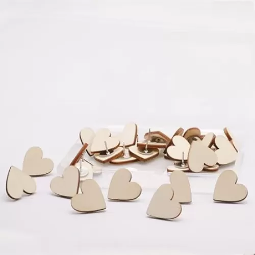 Unique Love Thumbtack FoyaHome 30 Pcs Wooden Heart Shape DIY Push Pin for Photo Decoration Wall Map Whiteboard Cork Board Paper Photo Picture Memo Drawing Pins (Small)