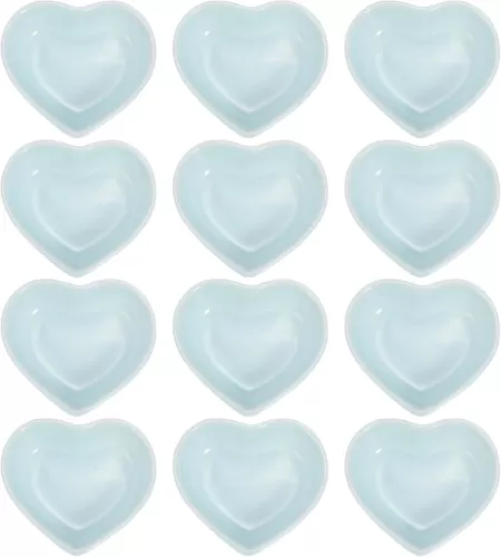 uxcell Blue Heart-shaped Ceramic Side Dipping Bowl, 3" Porcelain Dish Bowl Set of 12, Mini Appetizer Plates Seasoning Dishes for Kitchen Home Wedding Party Restaurant