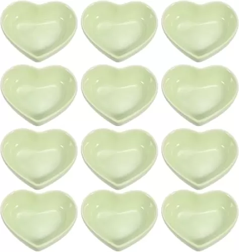 uxcell Green Heart-shaped Ceramic Side Dipping Bowl, 3" Porcelain Dish Bowl Set of 12, Mini Appetizer Plates Seasoning Dishes for Kitchen Home Wedding Party Restaurant