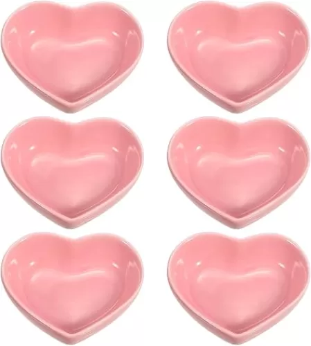 uxcell Pink Heart-shaped Ceramic Side Dipping Bowl, 3" Porcelain Dish Bowl Set of 6, Mini Appetizer Plates Seasoning Dishes for Kitchen Home Wedding Party Restaurant