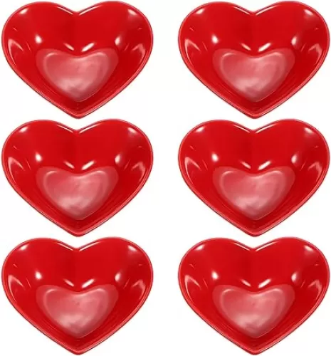 uxcell Red Heart-shaped Ceramic Side Dipping Bowl, 5" Porcelain Dish Bowl Set of 6, Mini Appetizer Plates Seasoning Dishes for Kitchen Home Wedding Party Restaurant
