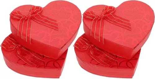 Valentine Day Heart Shaped Boxes, 4PCS Empty Cardboard Box Chocolate Container Wrapping Jewelery Case Wedding Birthday Party Favors Supplies Red