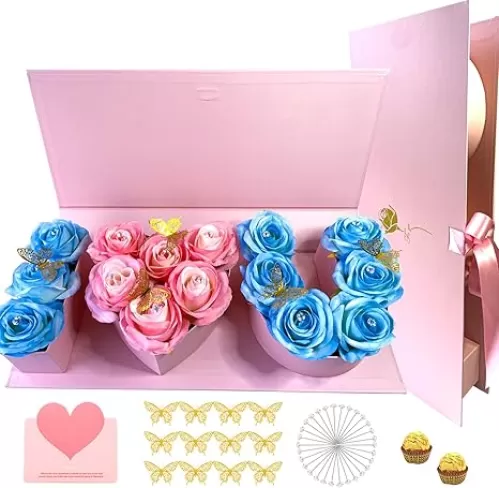 Valentines Day Flower Gift Box I Love You MOM Letter Heart Shaped Fillable Gift Box Empty Cardboard Flower Box Chocolate Strawberry Candy Jewelry Package for Luxury Style Flower Gift Arrangements Birthday