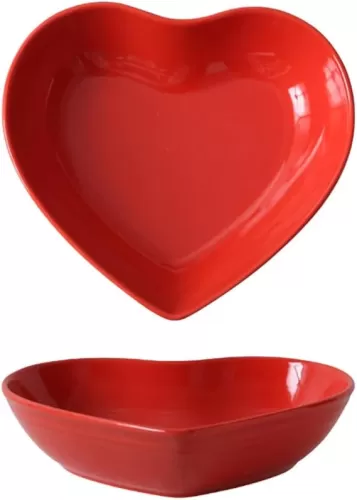WAIT FLY Colorful Heart Shaped Ceramic Salad Bowls, Dessert Bowls, Ice Cream Bowls, Serving Bowls for Cereal Soup Snacks Appetizer-1 PCS-Red-6.5 Inch