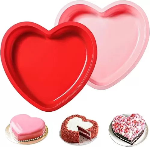 Webake Silicone Heart Shaped Cake Pans, 8 Inch Nonstick Heart Cake Pan Heart Cake Baking Mold, Set of 2