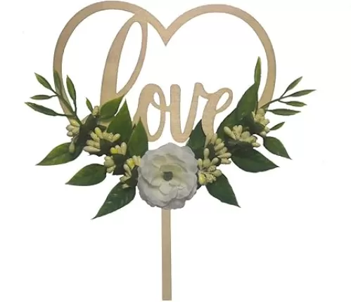 Wedding Cake Topper - Rustic Theme for Bridal Shower Engagement Anniversary Party Decoration , Personalized Heart Shaped , Wooden