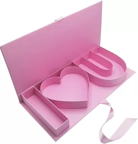 WENPACK Empty Flower Gift Box I Love U Cardboard Letter Shaped Fillable Chocolate Strawberry Candy Packaging (Pink)