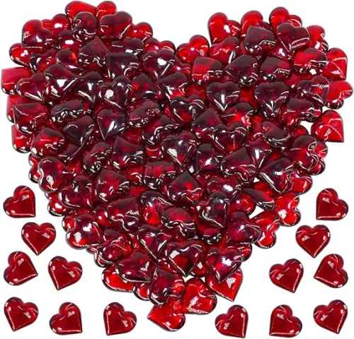 Winlyn 145 Pcs Valentine's Day Acrylic Heart Gems Ruby Red Translucent Heart Beads Heart Shaped Acrylic Gemstone Ornaments 0.8" for Valentine's Day Wedding Anniversary Vase Fillers Table Scatters