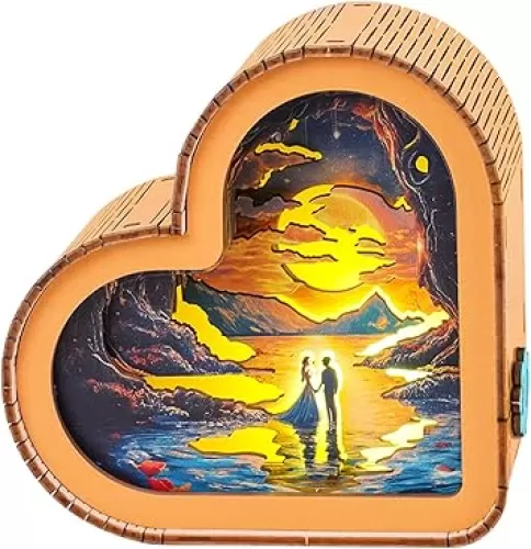 WOODBESTS Wooden Puzzles 3D Nightlight Heart-Shaped (Forever Love) DIY Crafts for Adults 3D Wooden Puzzles Night Light Gifts for Family and Friends