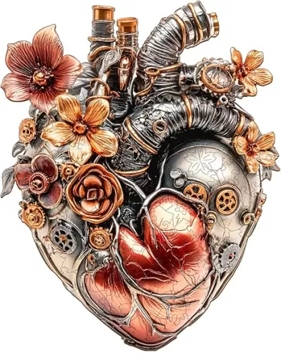 Wooden Puzzles for Adults - Mechanical Heart Wooden Jigsaw Puzzle - Unique Animal Shaped Wood Puzzles Adult - Creative Birthday Gift Family Game 90pcs