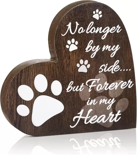 Yalikop Pet Memorial Gifts, Heart Shaped Dog Memorial Gifts Pet Sympathy Wooden Sign Dog or Cat Remembrance Ornament with Sympathy Puppy Tribute Keepsake Beautiful Bereavement Ornament(Dark Brown)