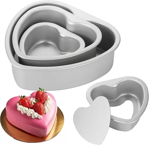 Youeon 3 Pcs Aluminum Heart Shaped Cake Pans with Removable Bottom, 4/6/8/ Inch Nonstick Heart Cake Pan Baking Molds, Cheesecake Pan Chiffon Cake Molds for Birthday, Party, Mother