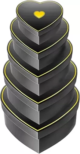 ysmile Valentine Gift Box with Lid, Heart Shaped Flower Box, Assorted Size Heart Nesting Box for Women Men Anniversary 8.2" Black