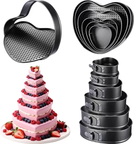 Zhehao 6 Pcs Heart Shape Cake Pans Heart Cake Mold 6 Cheesecake Molds Diverse Sizes Nonstick Springform Pan Set Leakproof Deep Pans for Birthday Family Couples Spouses