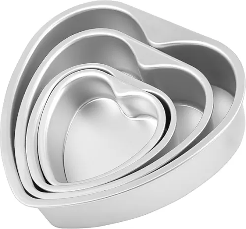 ZOENHOU 4 PCS 5" 6" 8" 10" Heart Shaped Cake Pans with Removable Bottom, Aluminum Heart Shaped Cake Pans Set, Non Stick Cake Pan for Oven Baking