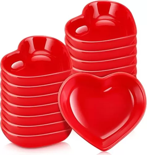 Zopeal 16 Pcs Mother's Day Gifts for Mom Heart Shaped Candy Dishes Ceramic Bowls Red Love Sauce Side Plate Dish Multipurpose Serving Plates Candy Sushi Dipping Seasoning Bowl for Birthday Party