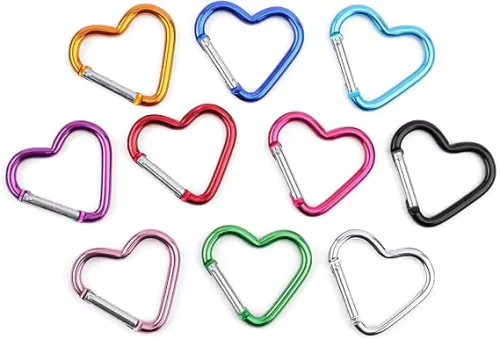 10pcs Heart Shaped Carabiner, Aluminium Alloy Cute Carabiner Clip Snap Hook Key Holder Heart Keychain Clip Key Ring for Camping Backpack Water Bottle Key Chain