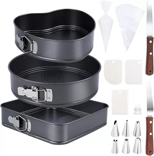 115 PCS Heart Shaped Cake Pans Springform Pans Set Cheesecake Pan with Removable Base Circular Square Nonstick and Leak Proof Spring Form Pan (9/10/11 inches) with Cake Decorating Supplies for Baking