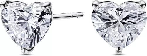 14K Yellow or White Gold Stud Earrings With 0.50-2.00 Cttw Heart Shaped Lab Grown Diamond/Lab Grown Blue Sapphire/Lab Grown Emerald Stud Earrings For Women, Gift Box Included