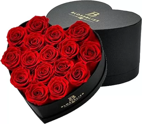 16-Piece Red Preserved Rose in a Heart Shape Box, Forever Real Flower Gift for Mother Women, Immortal Eternal Roses Gifts for Her, Birthday, Valentine
