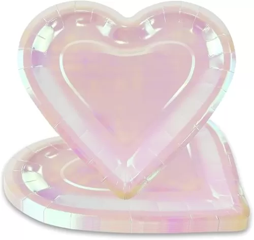 20 Pcs Heart Shaped Disposable Paper Plates 10-inch Serving Plates Trays for Wedding Birthday Valentine's Day Bridal Showers Party Supplies (Pearlescent Pink)