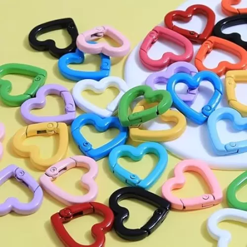 20mm Heart-Shaped Keychain Clips - Zinc Alloy Spring Carabiner Hooks for Bags, DIY Crafts and Valentine Day Accessories (6 Color Mix)