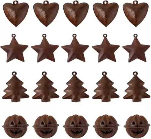 20pc Vintage Heart Jingle Bells - Rustic Metal for DIY Crafts and Festive Decor