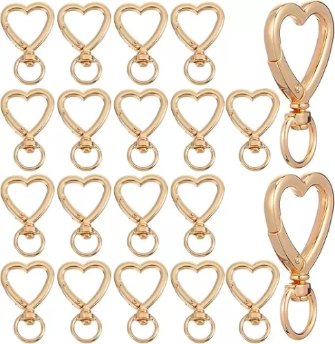 20Pcs Heart Shape Keychains Gold Metal Spring Key Chain Sturdy Heart Keychain Clip Hardware Accessories for Handbag DIY Bags Keys Rings and Card Holders Craft Making Hanging Buckle Key Ring
